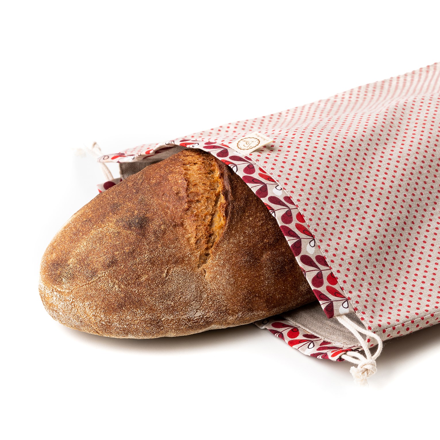Chlebovka Bagydesign - pytlík na chleba béžový s červeným puntíkem