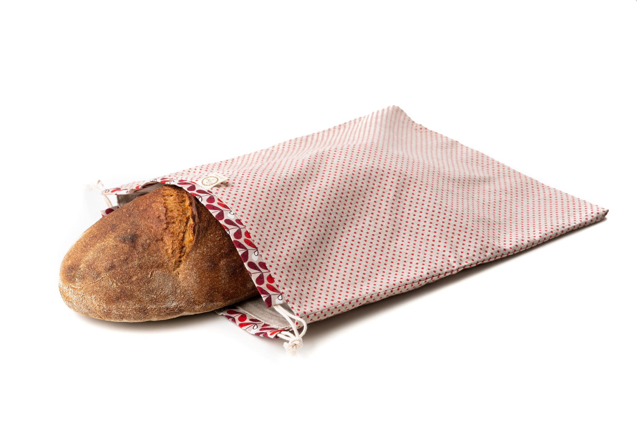 Chlebovka Bagydesign - pytlík na chleba béžový s červeným puntíkem